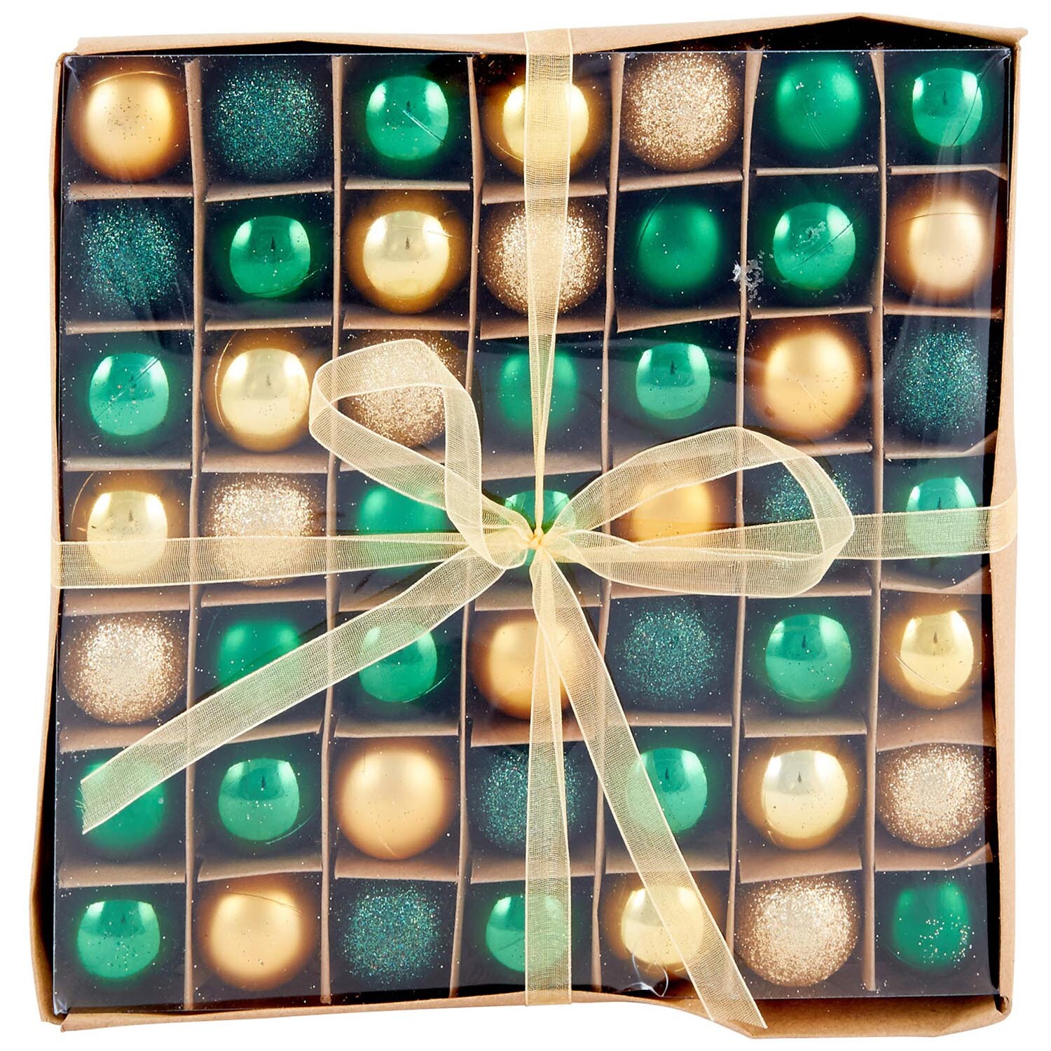 Pack of 49 Where Emeralds Glisten Baubles - Green & Gold Image 1