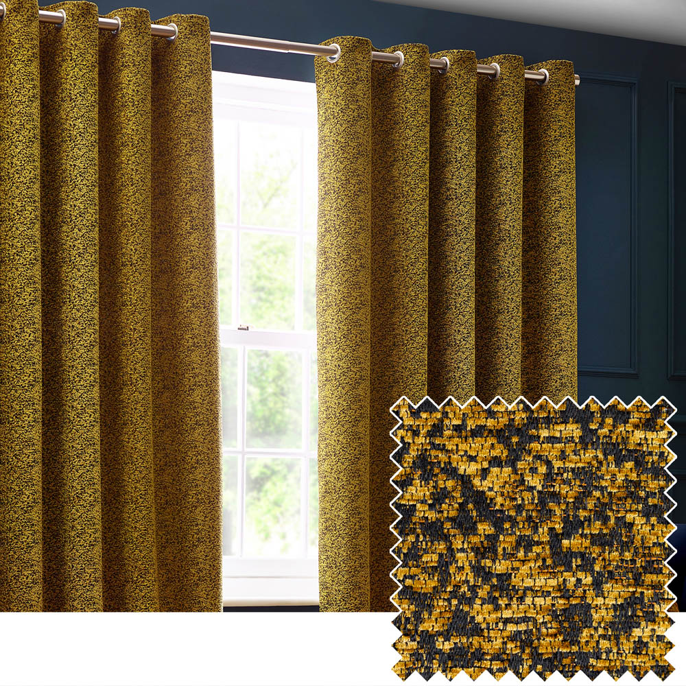 Paoletti Galaxy Gold Chenille Eyelet Curtain 183 x 117cm Image 2