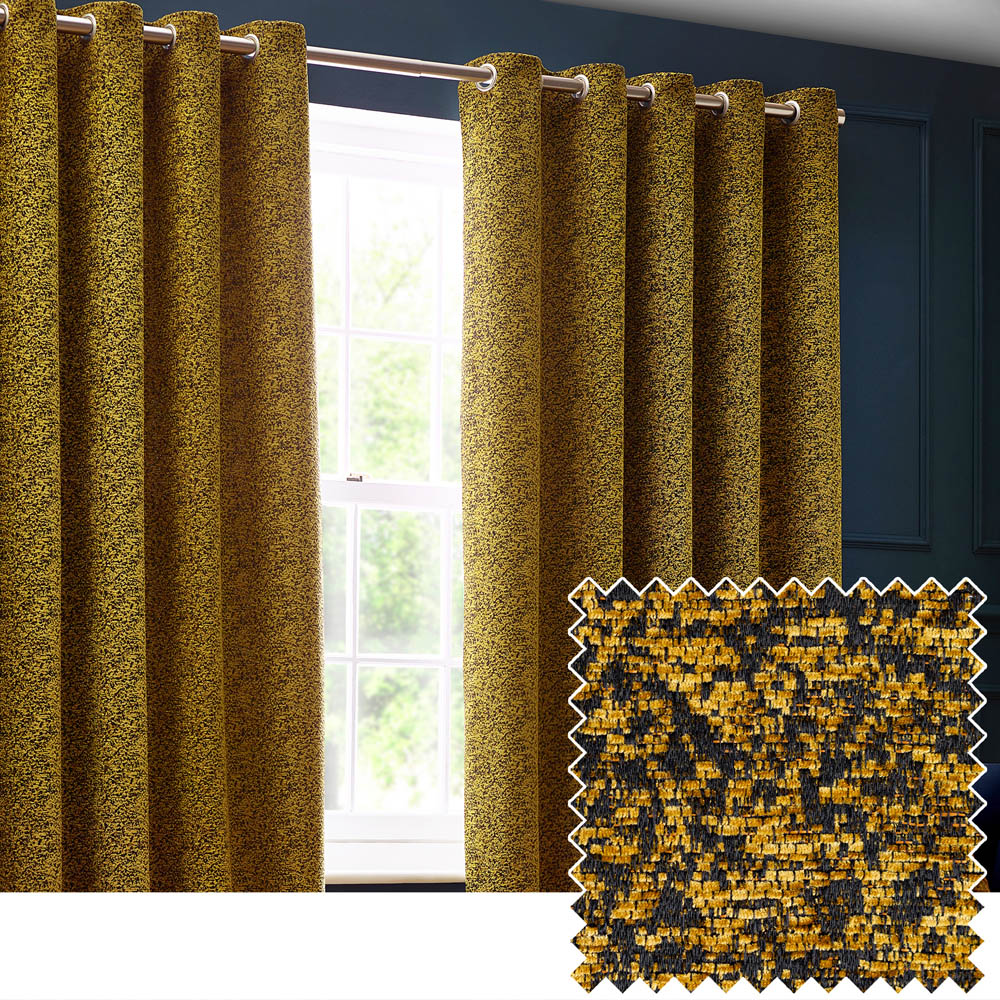 Paoletti Galaxy Gold Chenille Eyelet Curtain 229 x 137cm Image 2