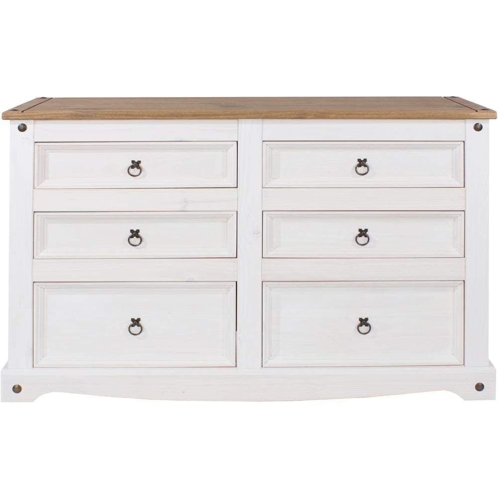 Corona 6 Drawer White Washed Wax Wide Chest of Drawers Image 5
