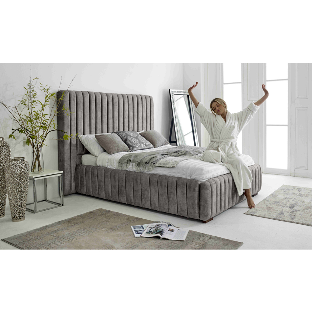 Eleganza The Elite King Size Grey Oakland Fabric Bed Frame with Headboard and Footboard Image 4
