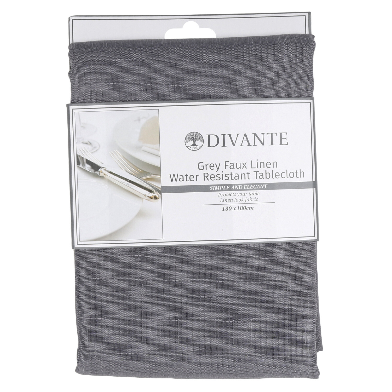 Divante Grey Faux Linen Water Resistant Tablecloth 180 x 130cm Image 1