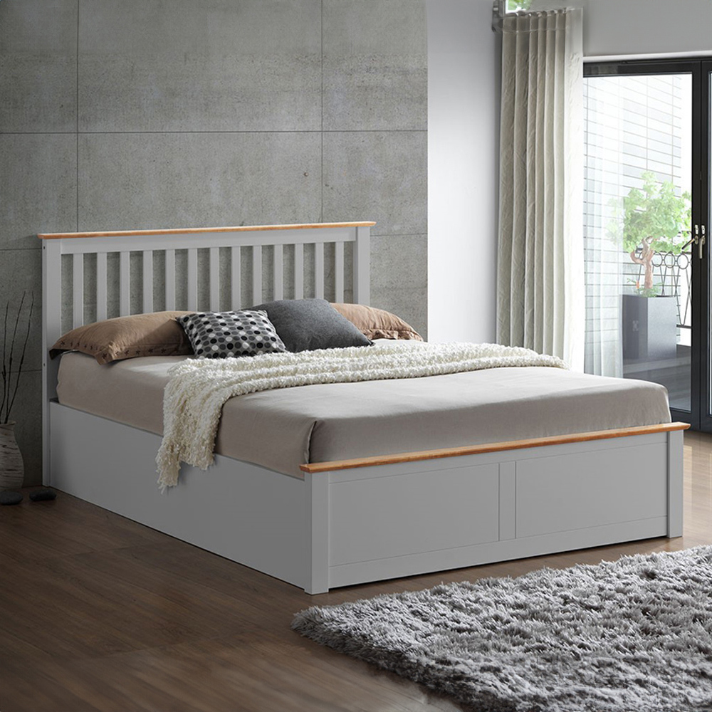 Malmo King Size Pearl Grey Wooden Ottoman Bed Image 1