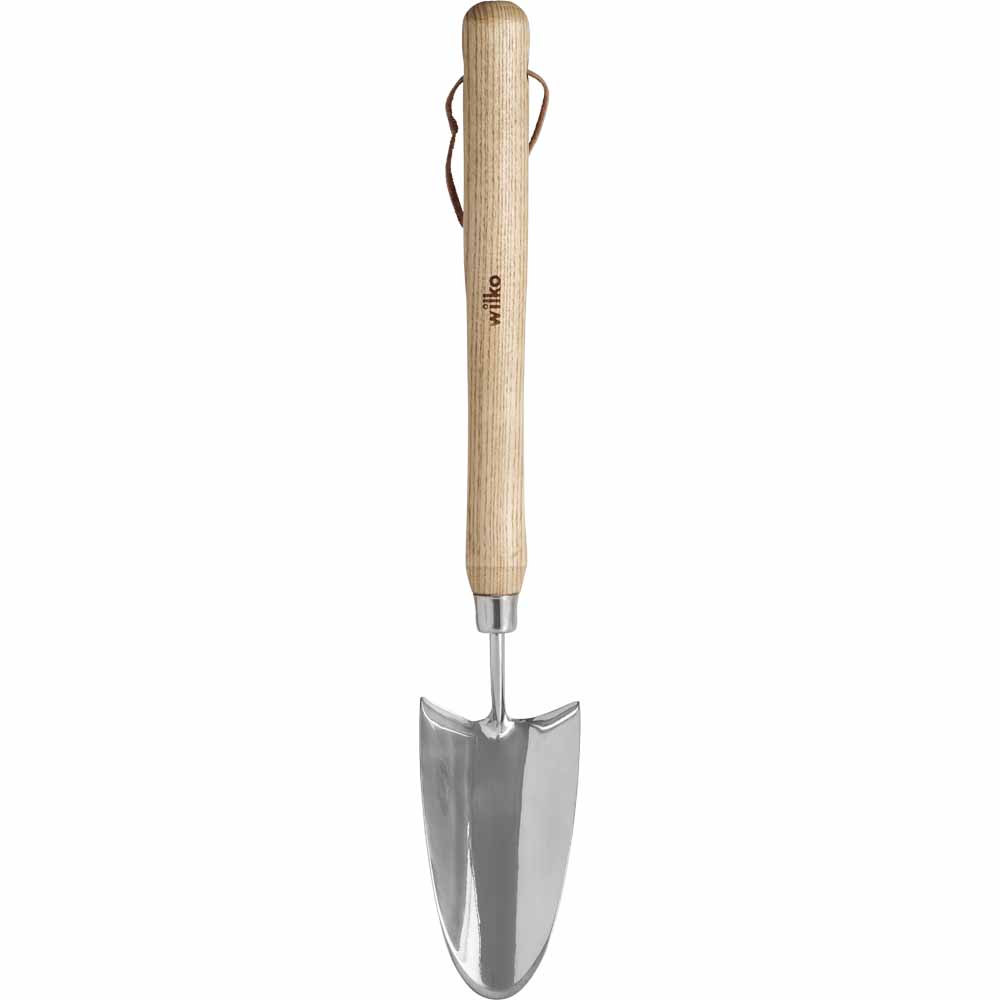 Wilko Wood Handle Stainless Steel Border Hand Trowel Image 1