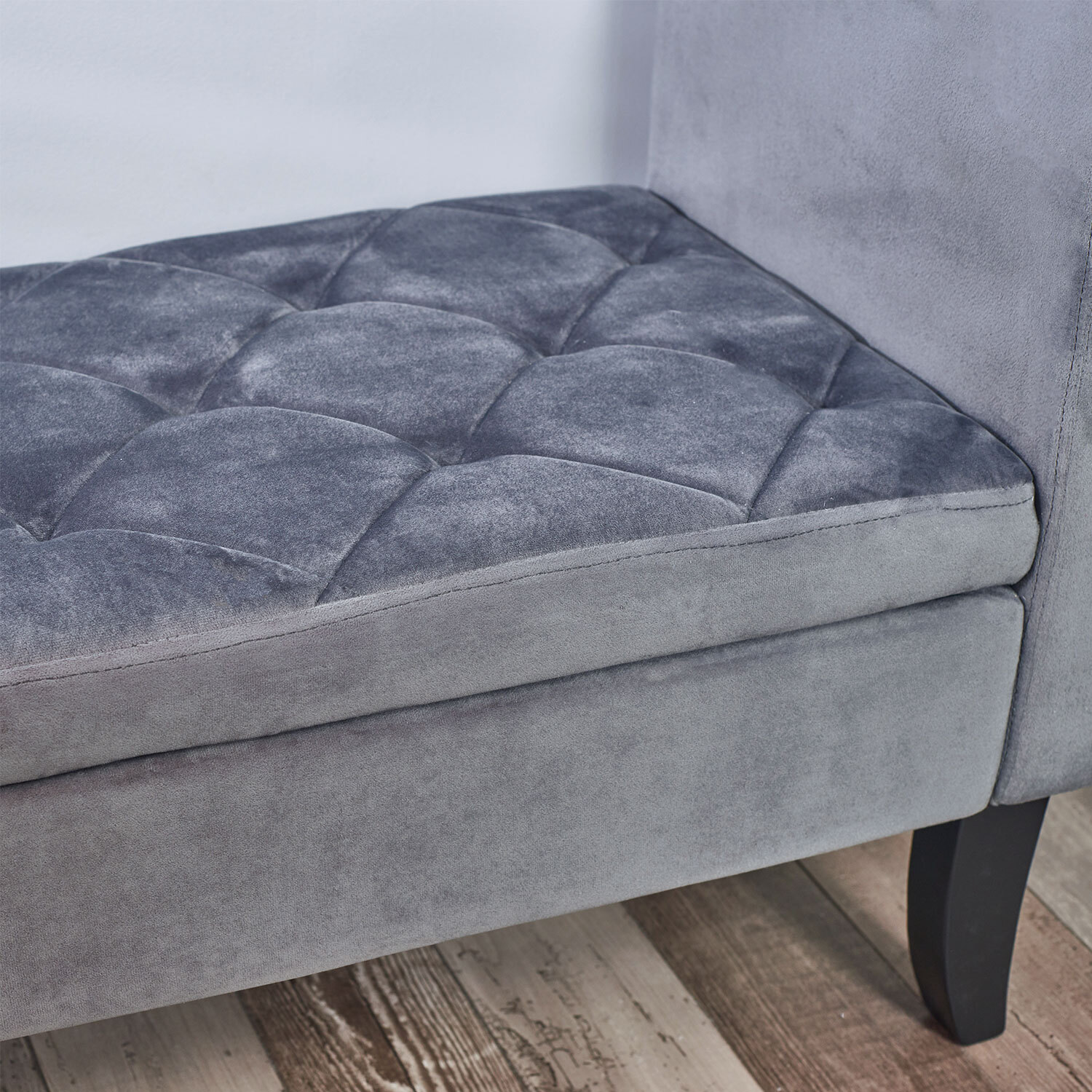 Grey Velvet Upholstered Window Seat Image 2