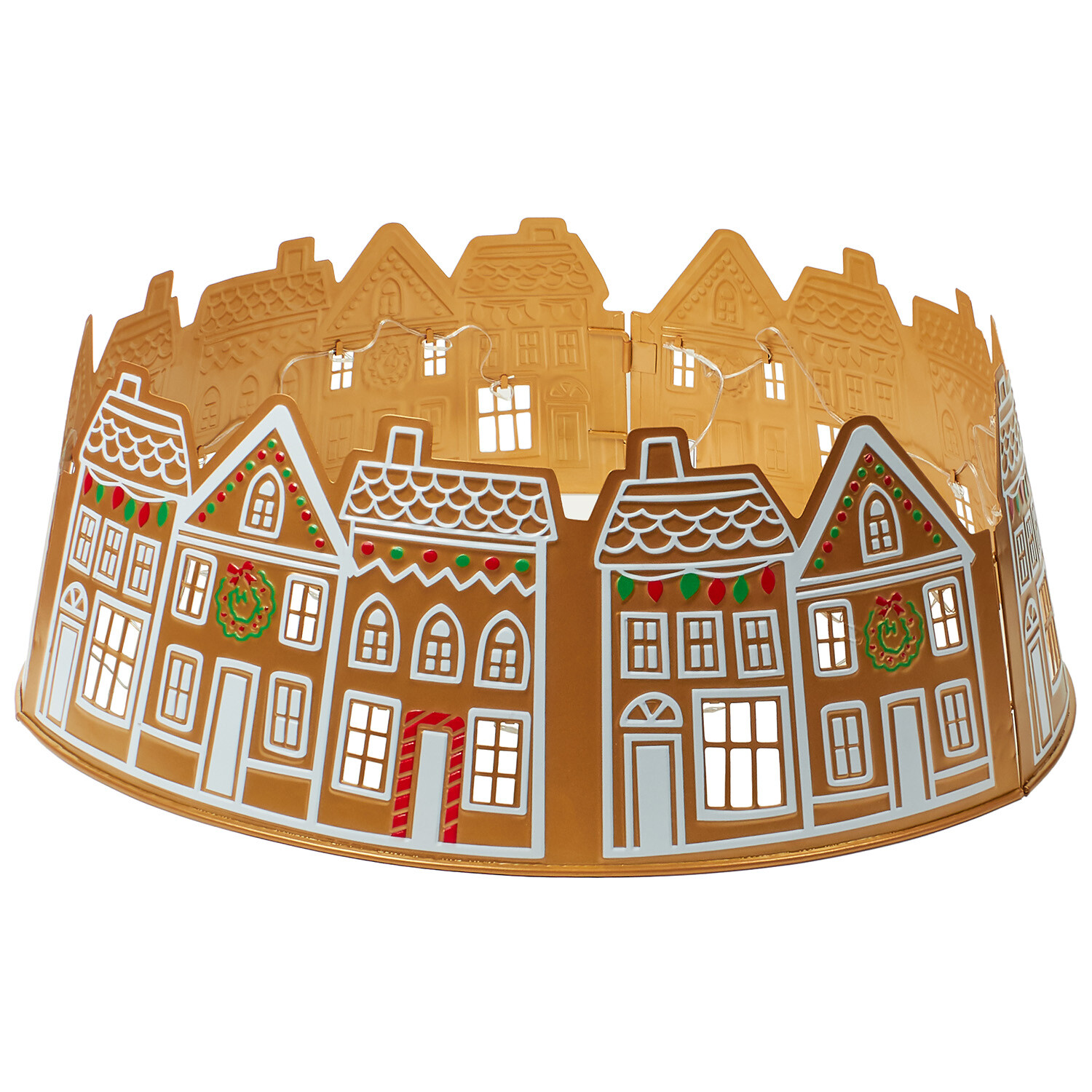 LED Gingerbread House Tree Skirt Brown and White Image 3