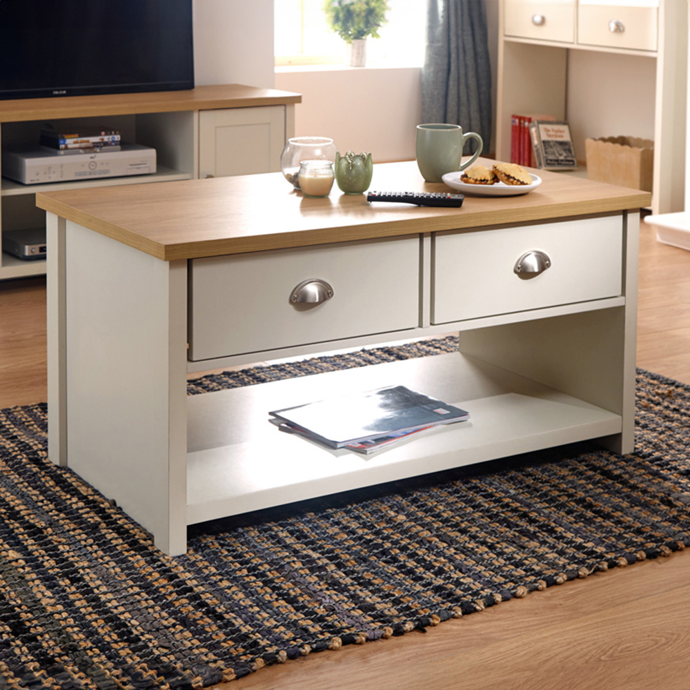 GFW Lancaster 2 Drawer Cream Coffee Table Image 1