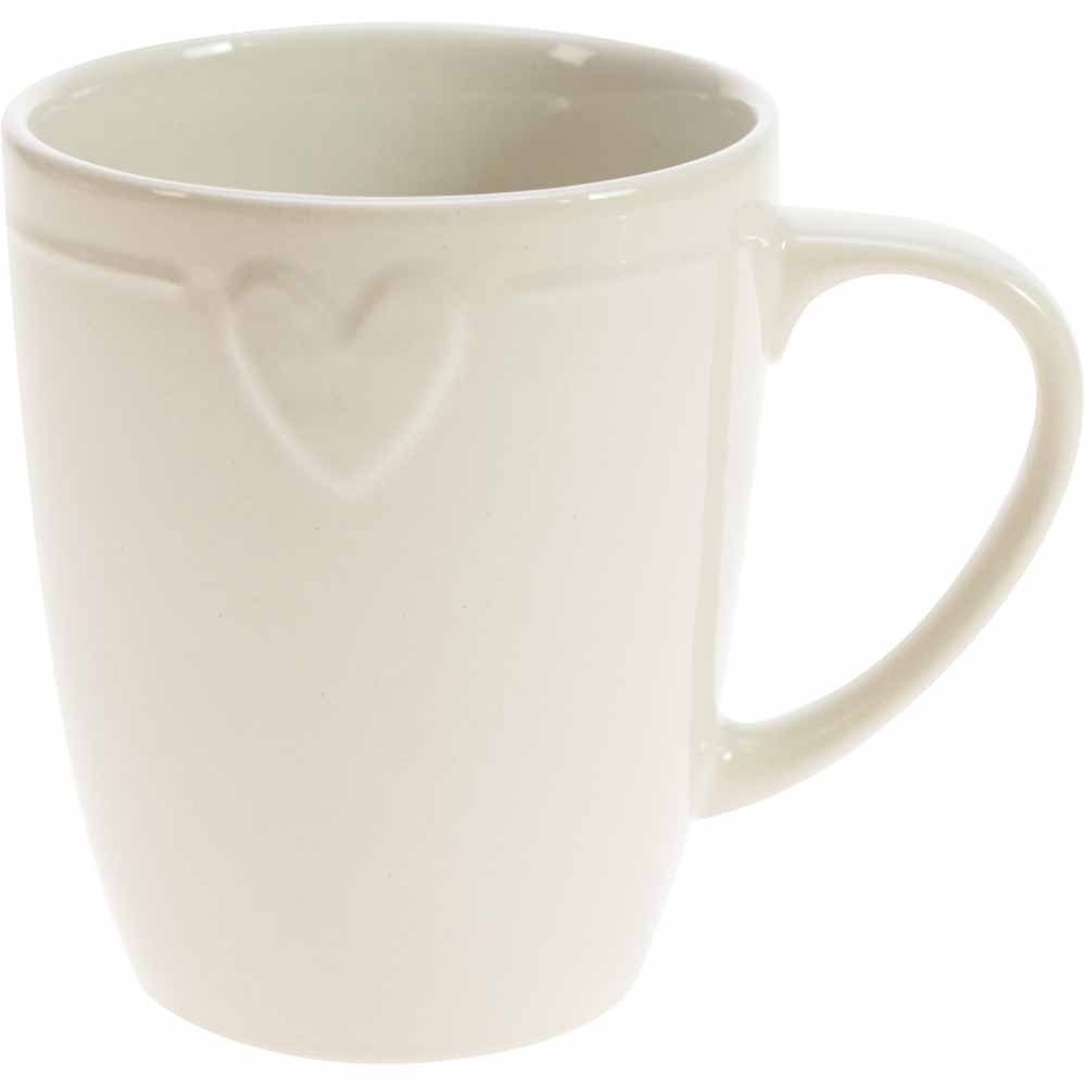 Wilko Cream Embossed Heart Mug Image 1