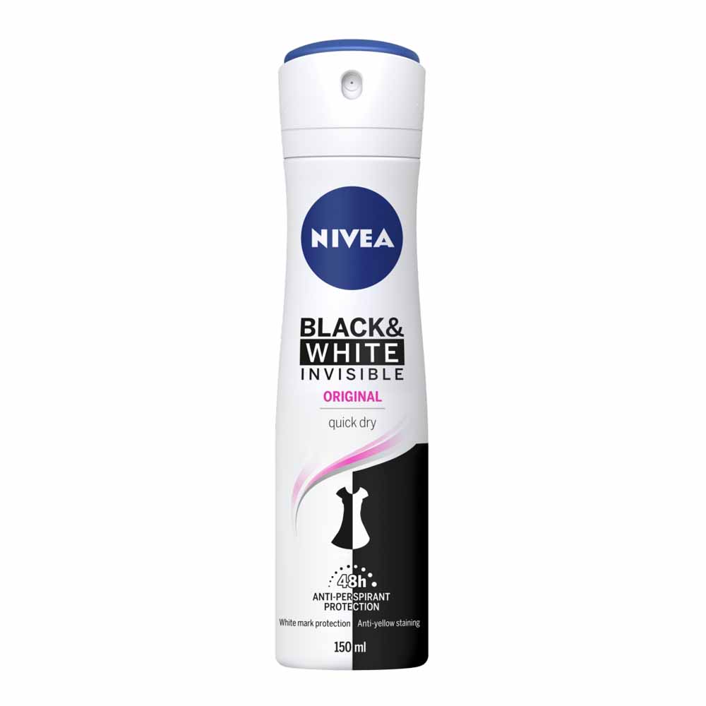 Nivea Black and White Invisible Original Anti Anti-Perspirant Deodorant Spray 150ml Image 1
