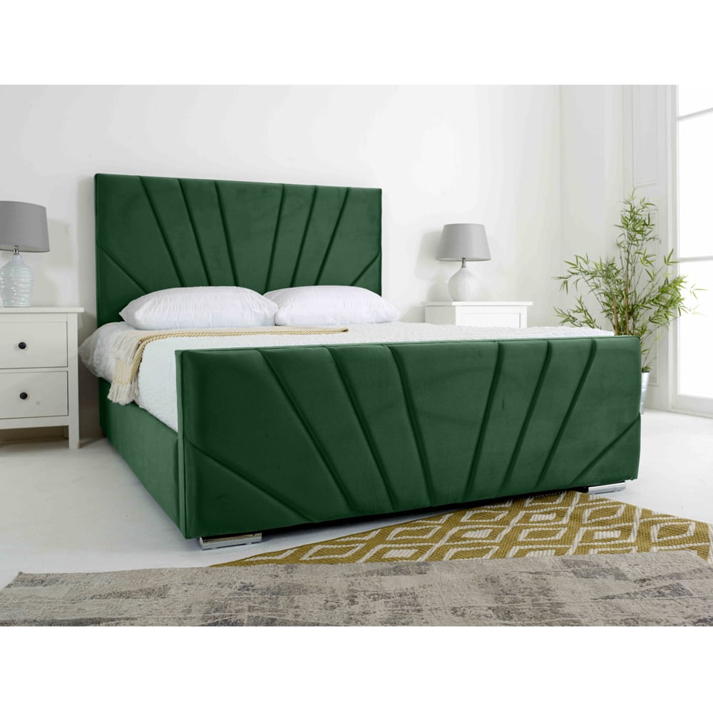 Eleganza Scarlett Super King Size Green Plush Velvet Bed Frame with Headboard and Footboard Image 2