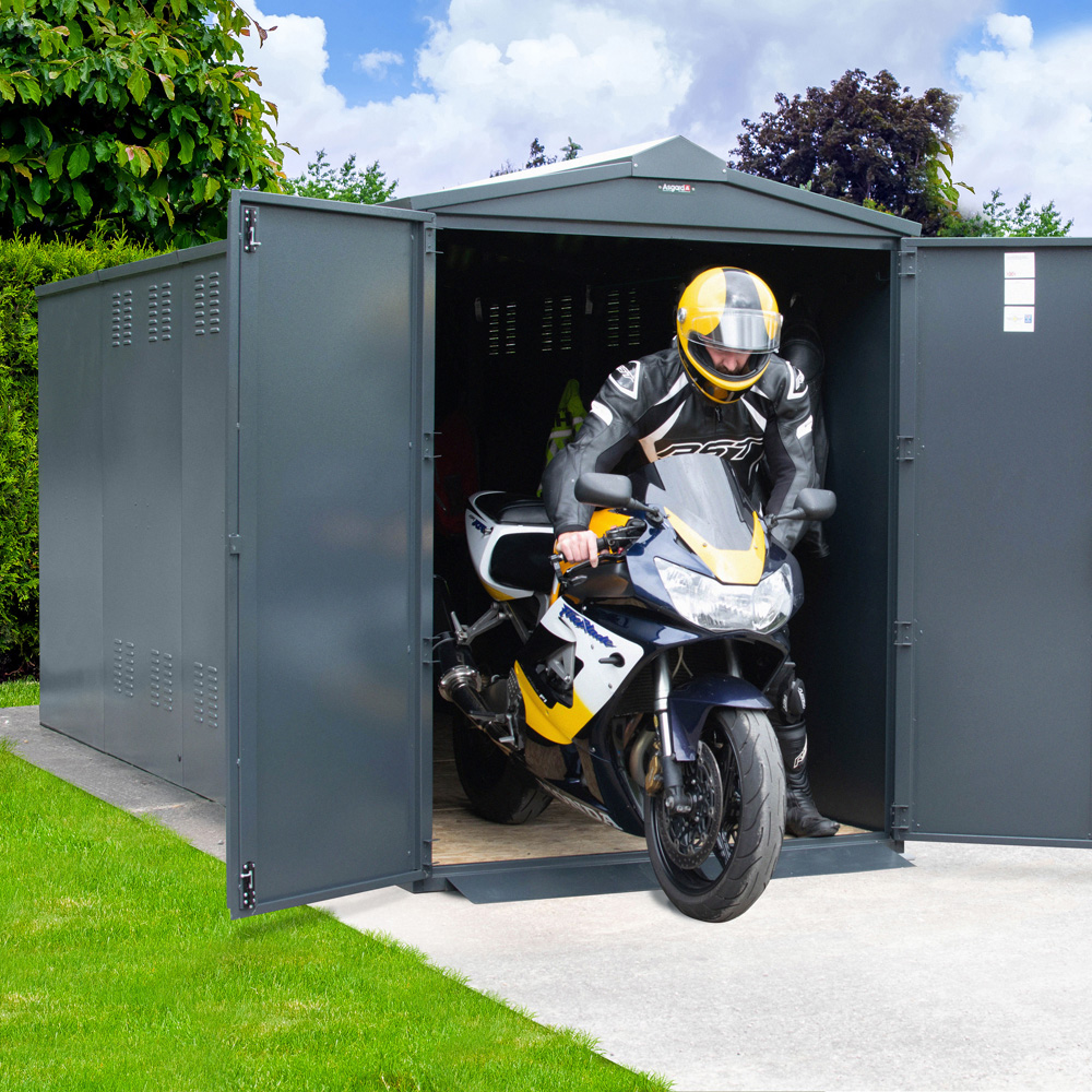 Asgard Centurion 5x 14ft Double Door Grey High Security Apex Motorcycle Garage Image 2