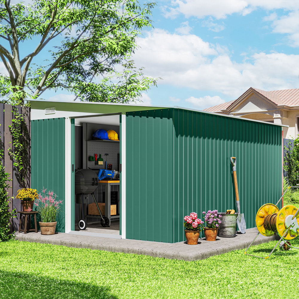 Outsunny 11 x 9ft Green Metal Pent Garden Shed Image 2