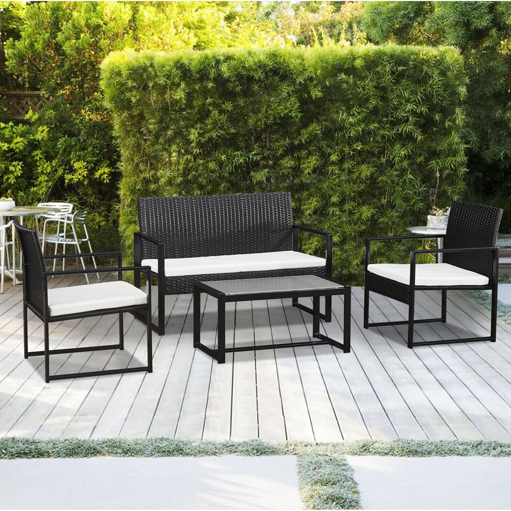 4 Seater Steel and Rattan KD Sofa Set - Black Image 3