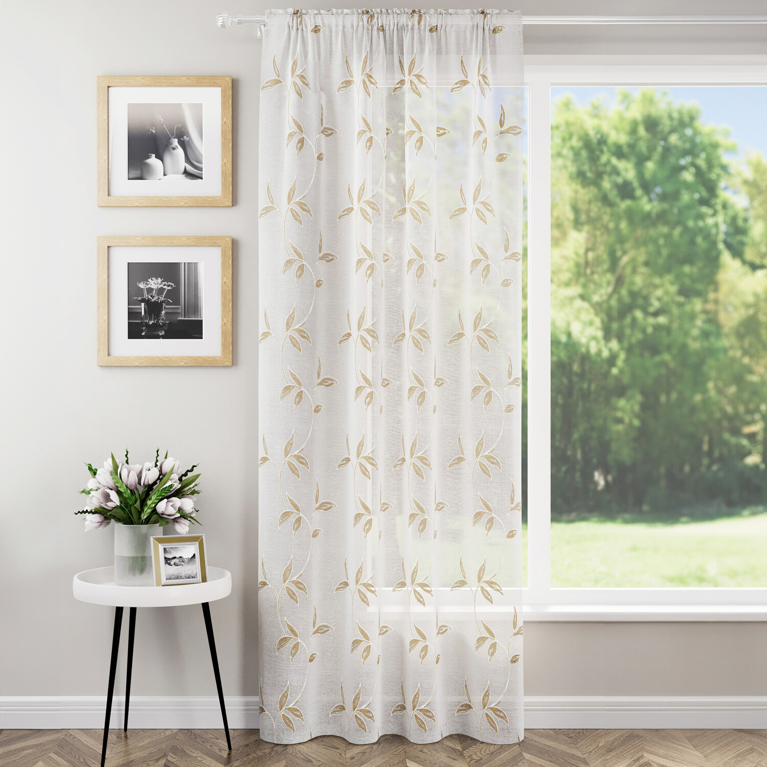 Oasis Voile Panel Curtain Natural 122cm Image 1