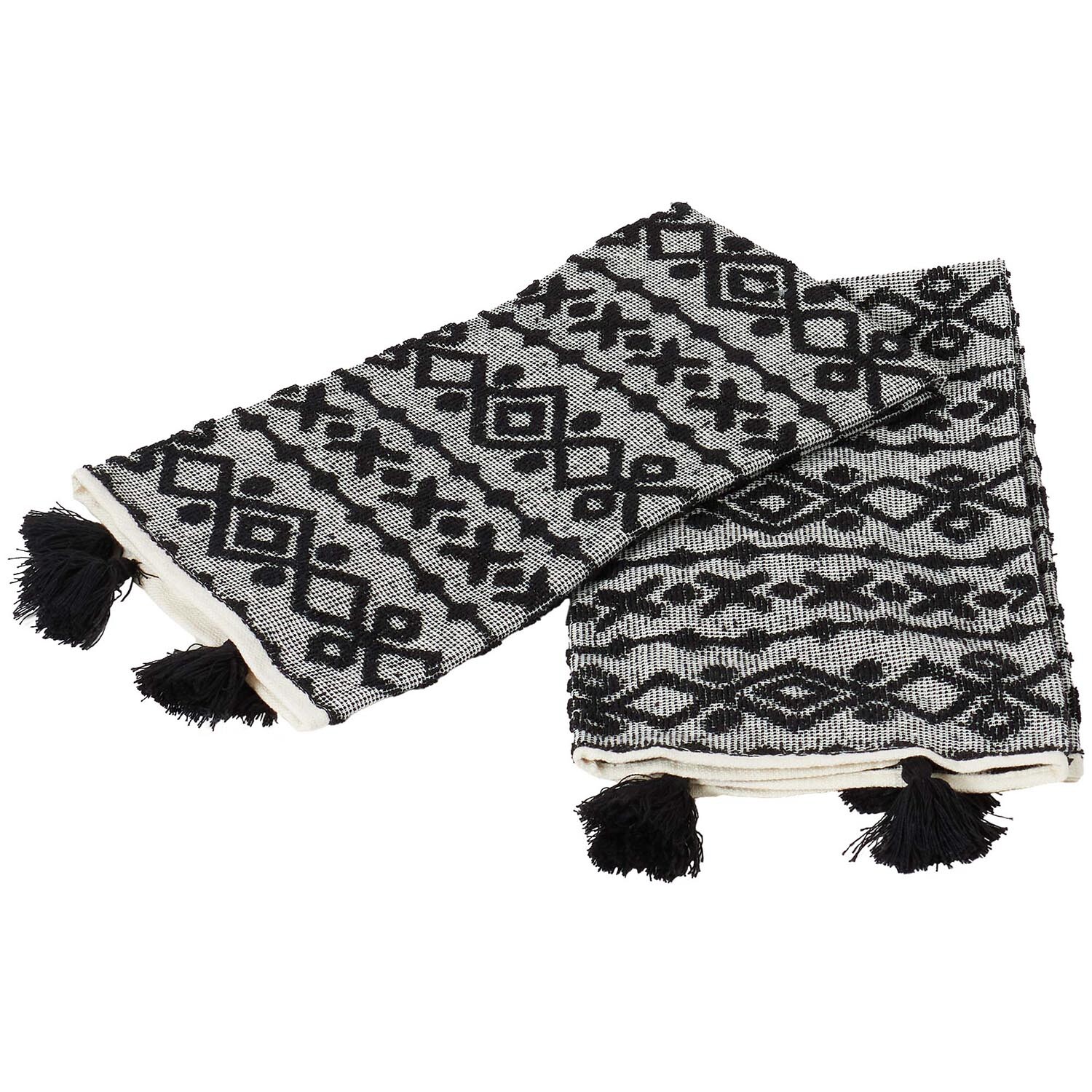 Pack of 2 Jacquard Terry Kitchen Towels with Tassels - Black Image 4