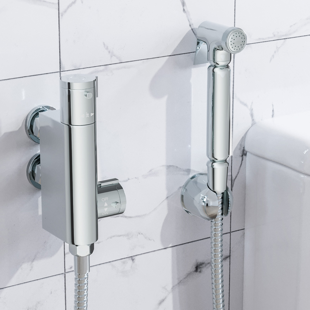 Nes Home Chrome Bidet Douche Spray Kit with Mini Thermostatic Bar Valve Image 2