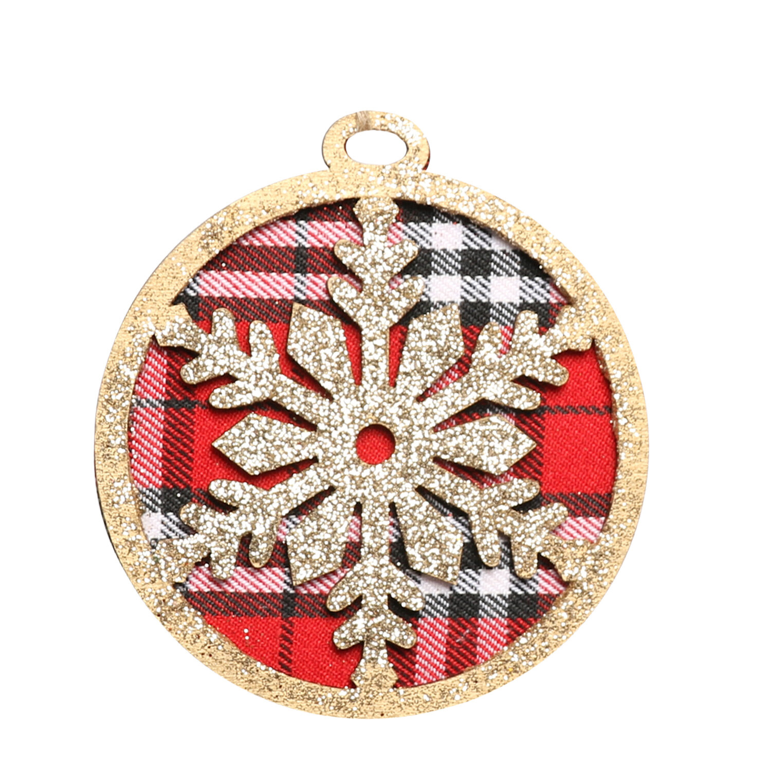 Single Gold Tartan Snowflake Hanging Ornament in Assorted styles Image 2