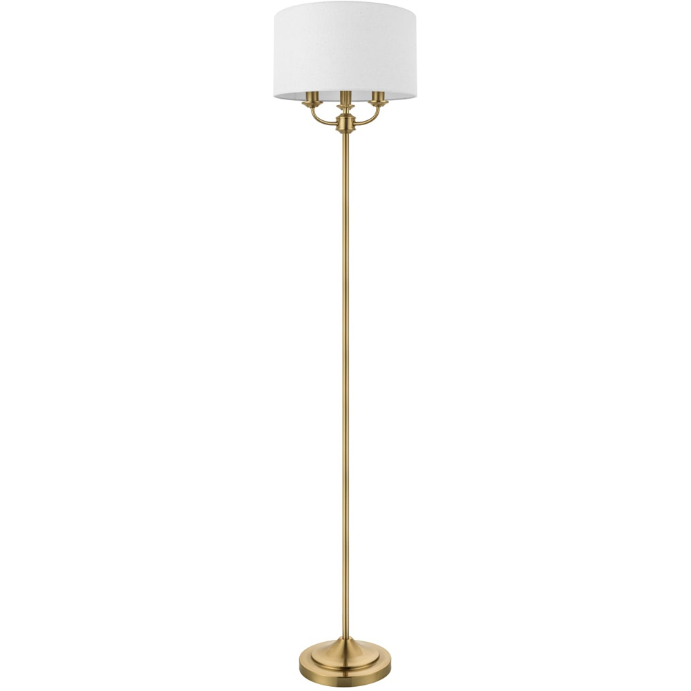 Cosylyte Winston 3 Light Classic Faux Linen Shade Brass Base Floor Lamp Image 1