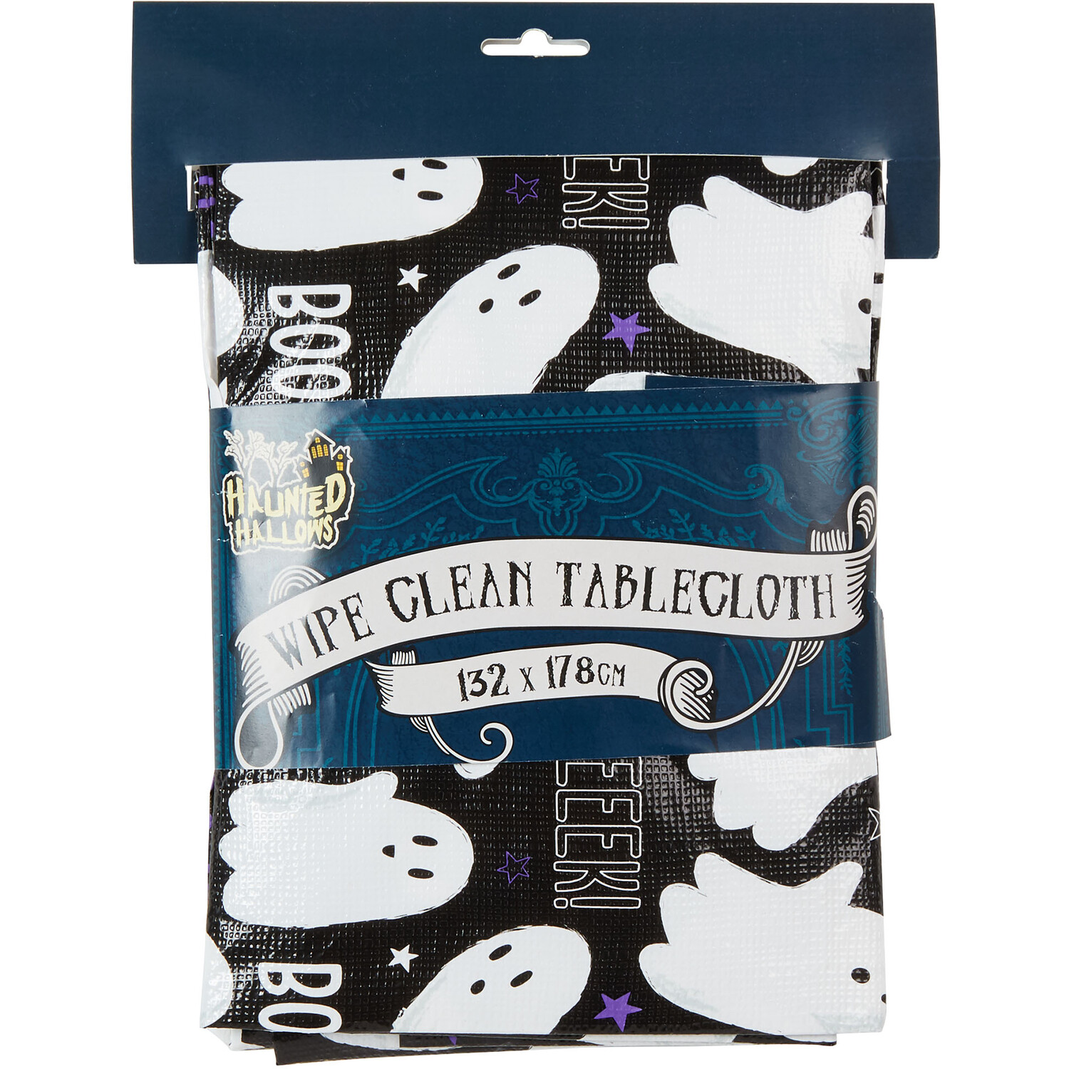 Halloween Ghost Wipe Clean Tablecloth - Black Image 1