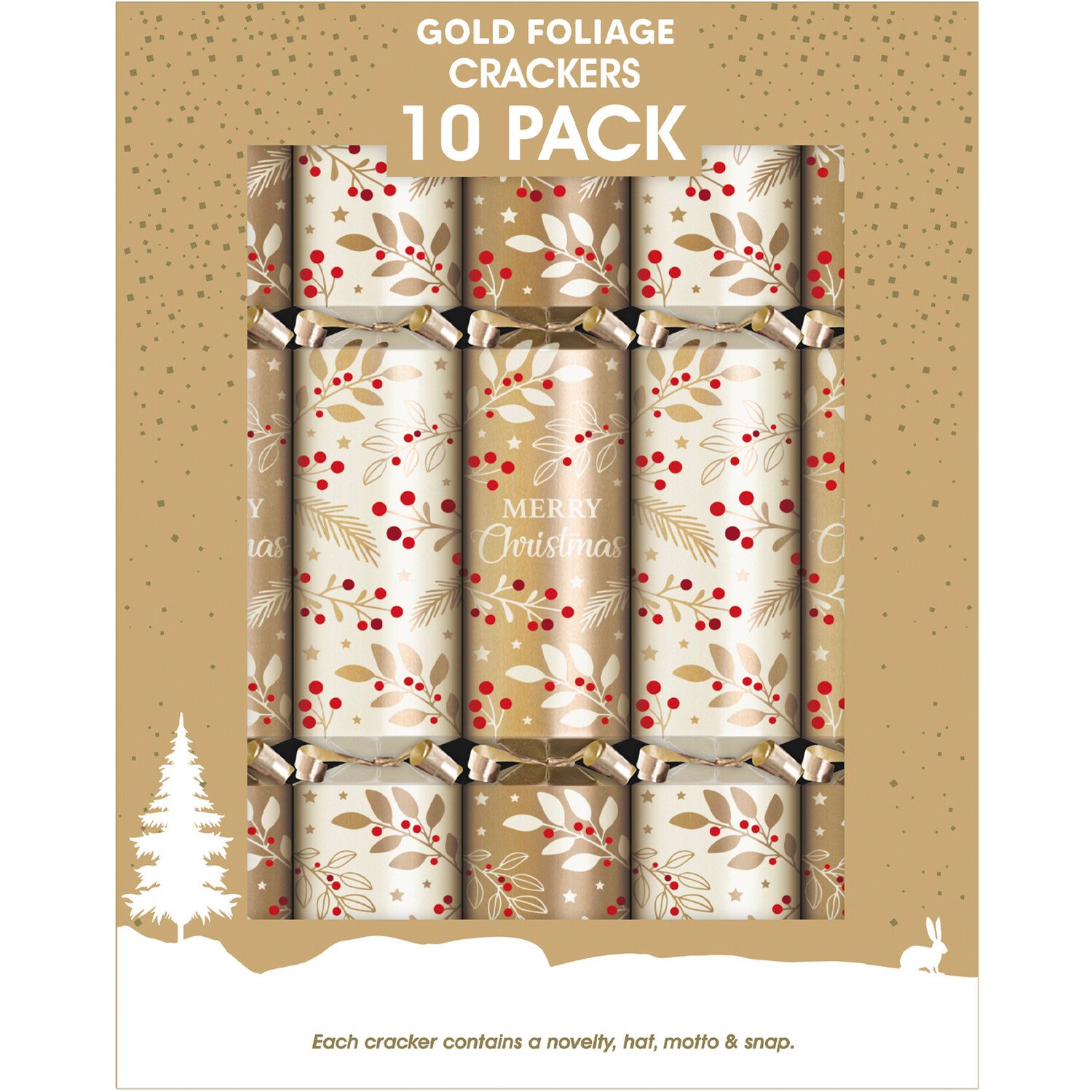 Pack of 10 Luxury Crackers Gold Foliage - Gold Image
