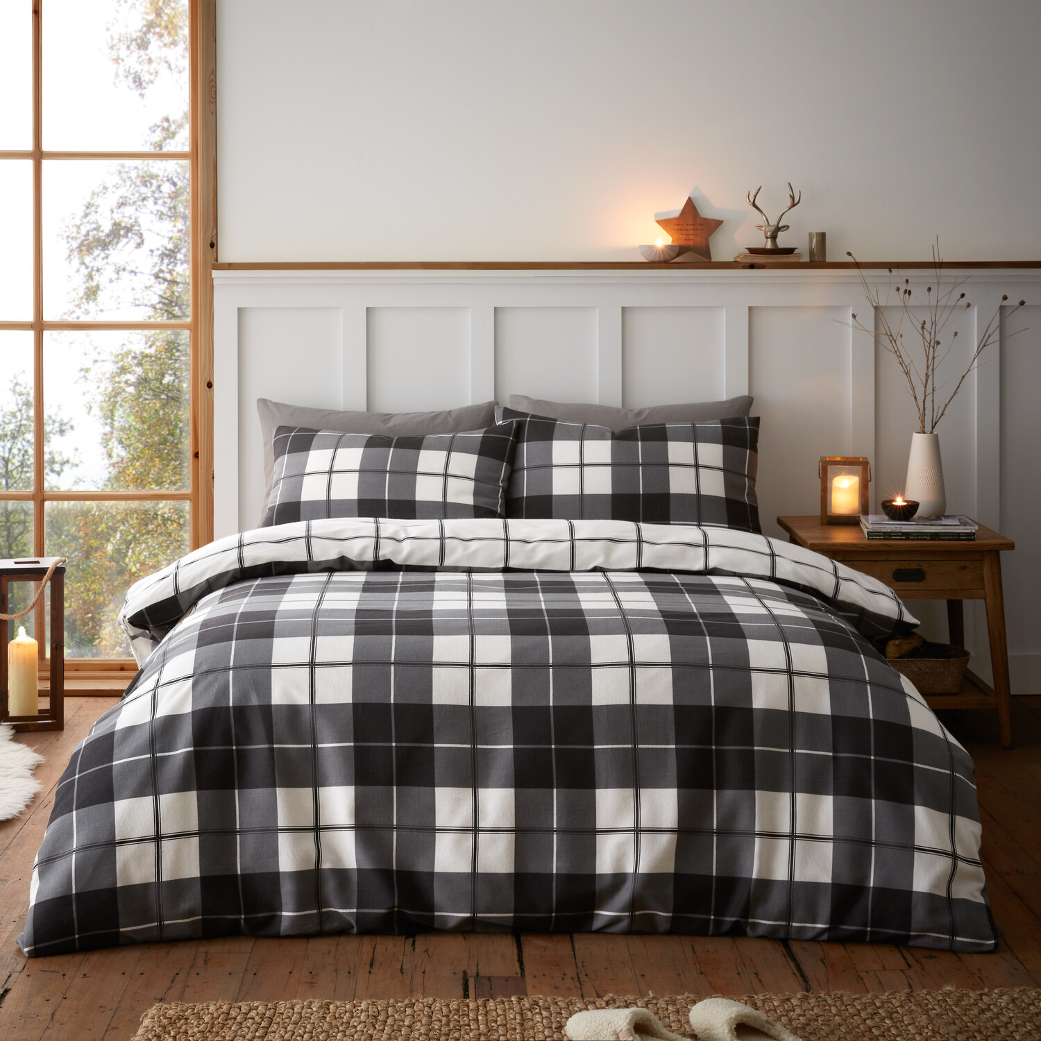 Finlay Check Duvet Set - Charcoal / Single Image 1