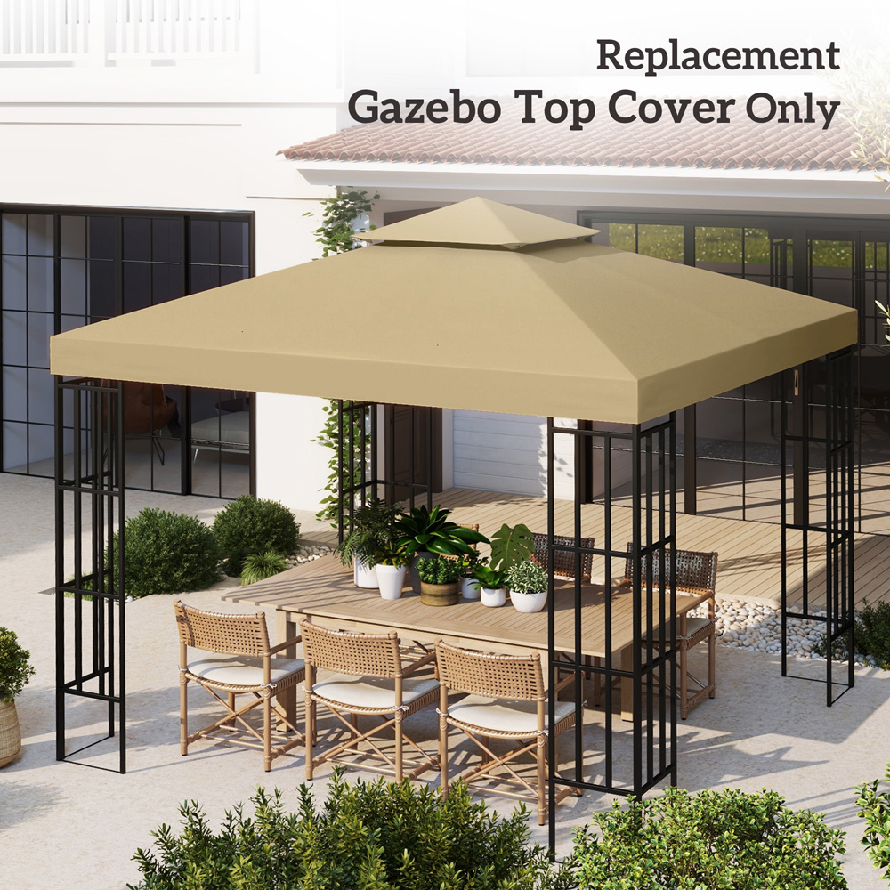 Outsunny 3 x 3m 2-Tier Deep Beige Gazebo Canopy Replacement Cover Image 7