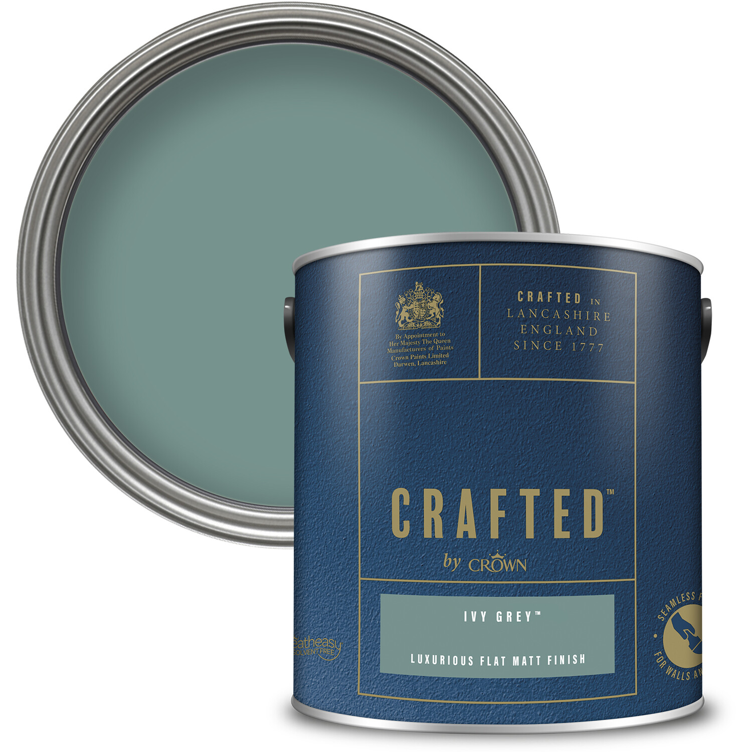 Crown Crafted Walls and Wood Ivy Grey Luxurious Flat Matt Paint 2.5L Image 1