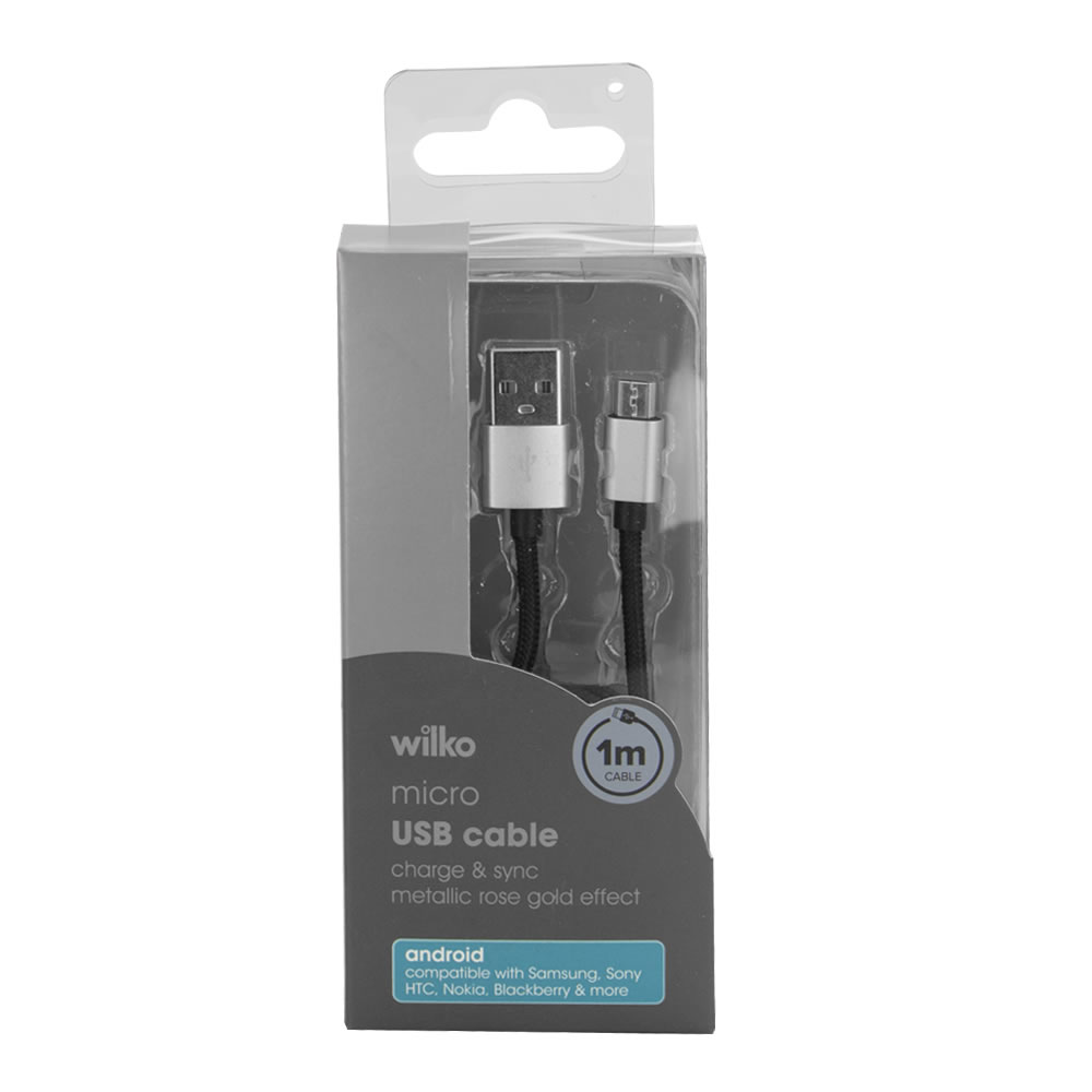 Wilko 1m Silver Micro USB Cable Image 1