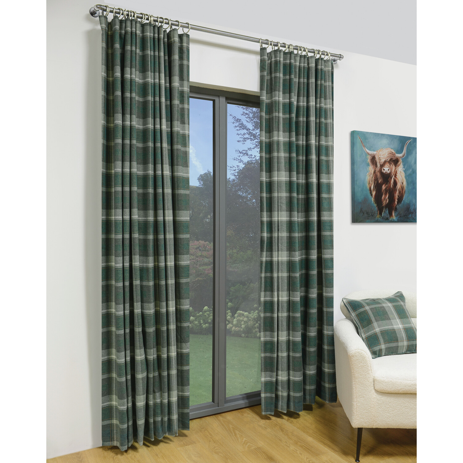 Divante Divate Dark Green Highbury Check Curtains 229cm Image 2