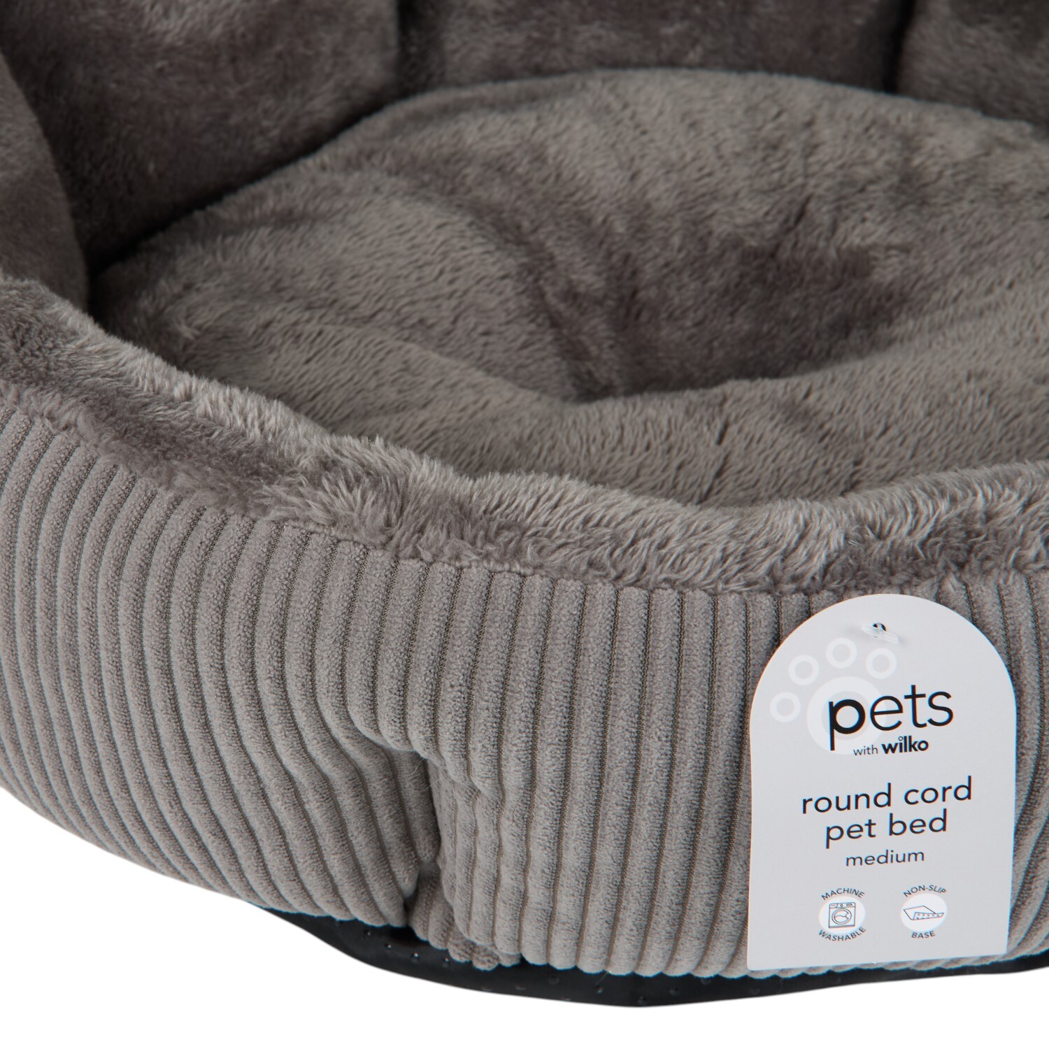 Round Corduroy Pet Bed Grey Medium Image 2