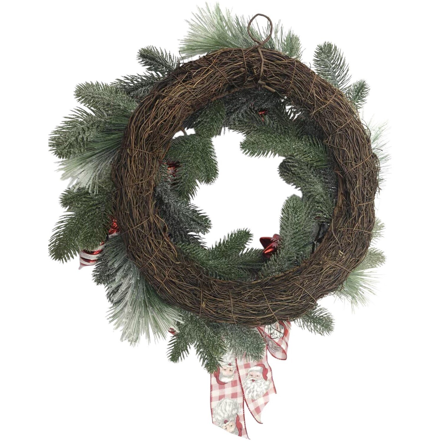 Candy Cane and Frosted Pine Wreath Green and Red Image 3