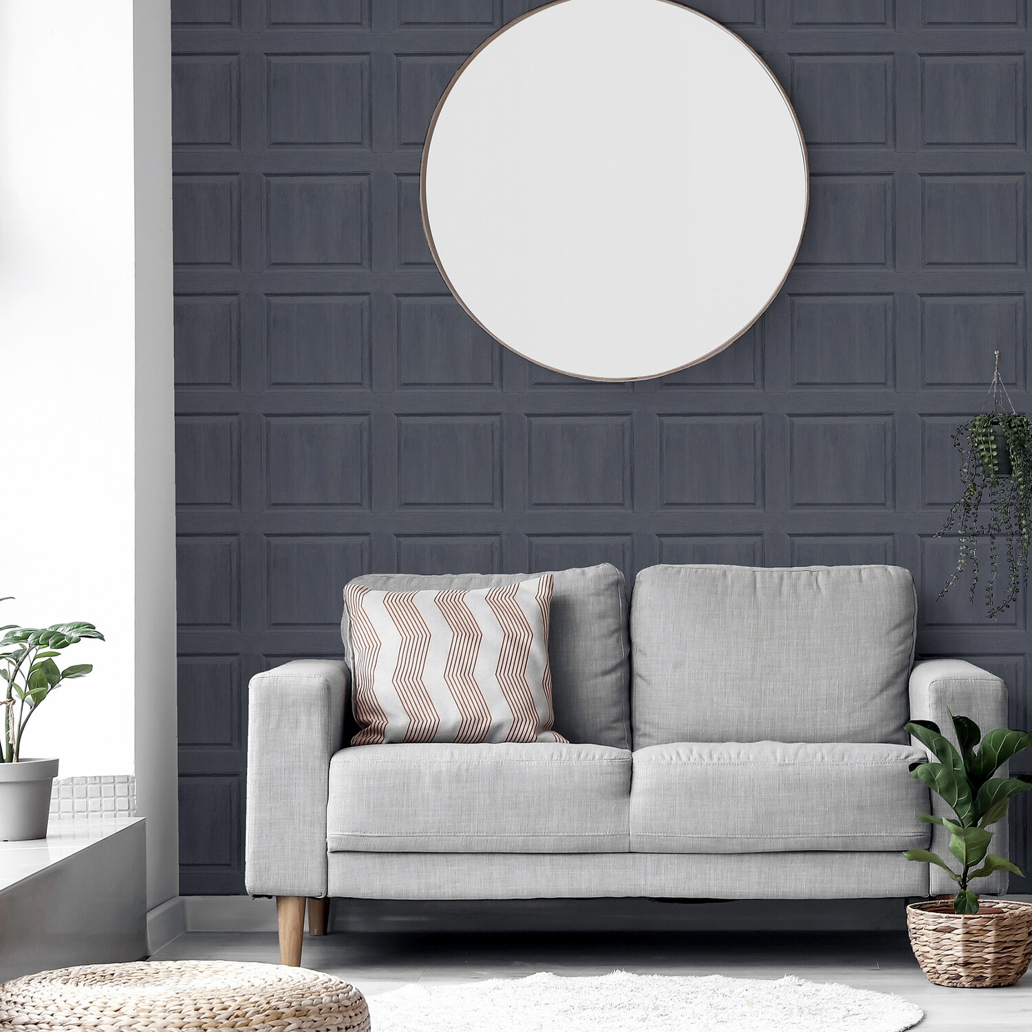 Washed Panelled Wallpaper - Charcoal Image 6