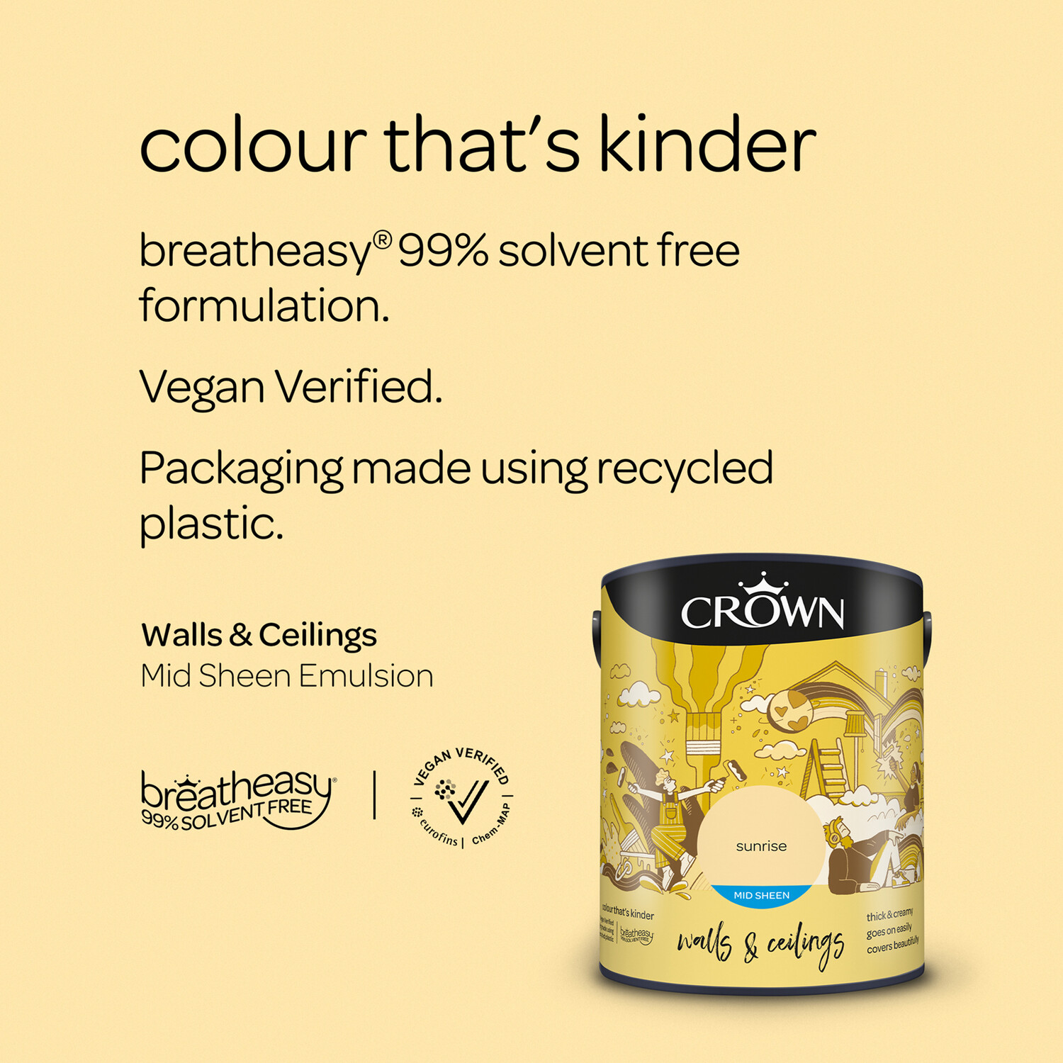 Crown Walls & Ceilings Sunrise Mid Sheen Emulsion Paint 5L Image 9