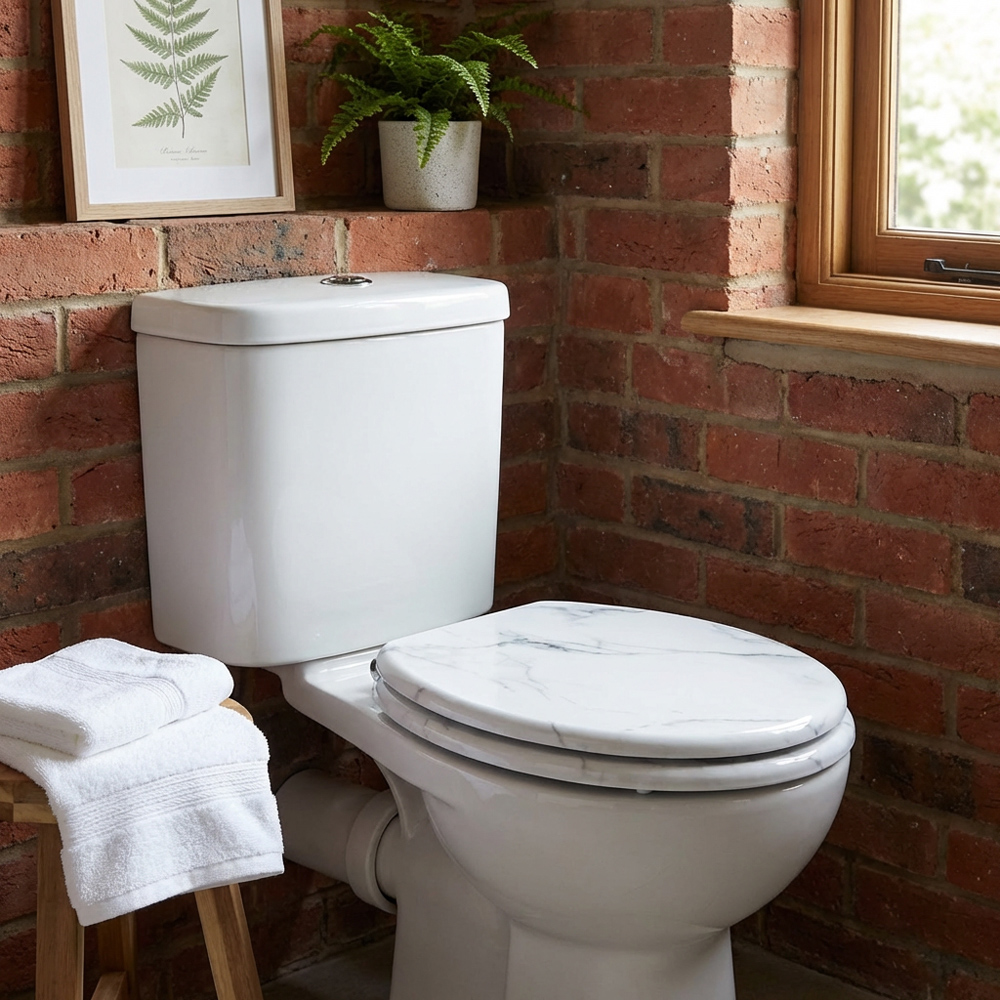 White Marble Effect Toilet Seat Image 5