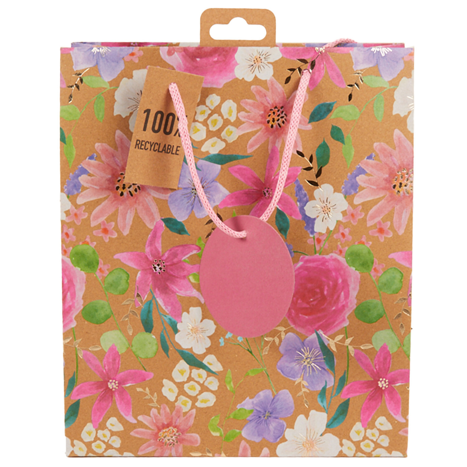 Floral Kraft Medium Gift Bag - Multicolour Image 1