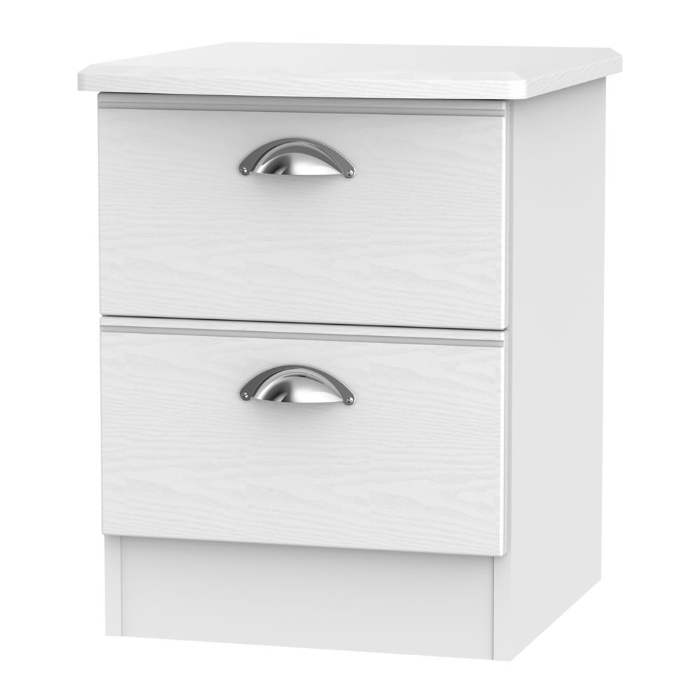 Palma White Ash Effect 2 Drawer Bedside Cabinet Image 1
