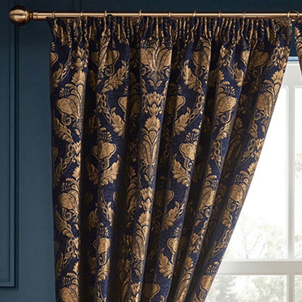 Paoletti Shiraz Navy Floral Jacquard Pencil Pleat Curtain 229 x 229 Image 2