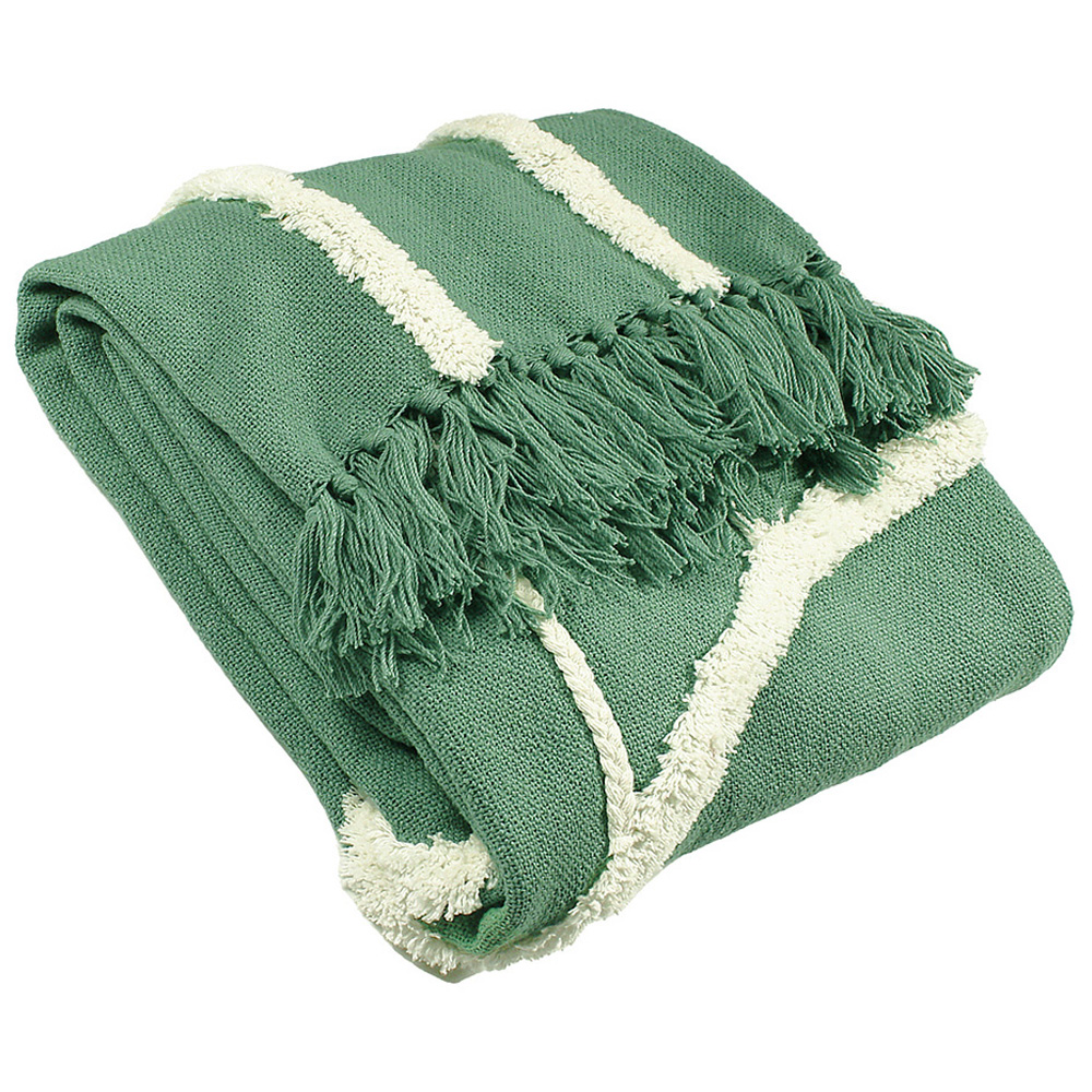 furn. Rainbow Sage Green Tuft Tasselled Throw 130 x 150cm Image 1