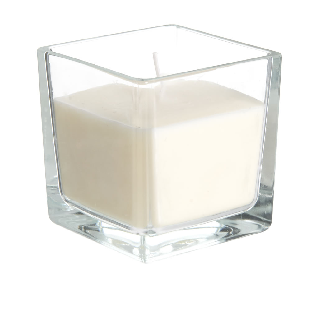 Wilko Glass Candle Square White Linen and Lily Wilko
