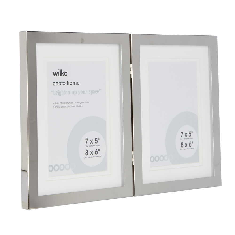 Wilko Silver Double Photo Frame 7 x 5 Inch Wilko