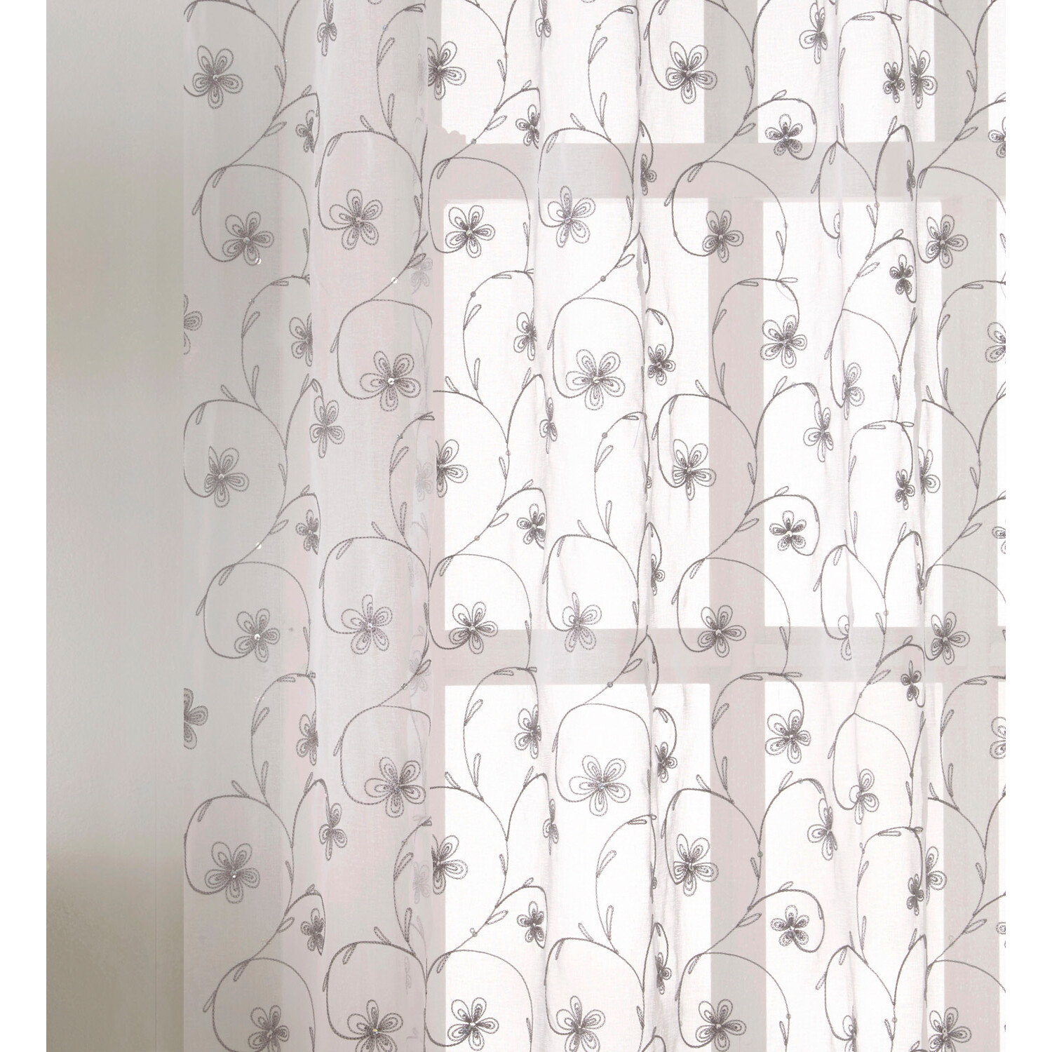 Belle Embroidered Voile Panel - Grey / 122cm Image 3