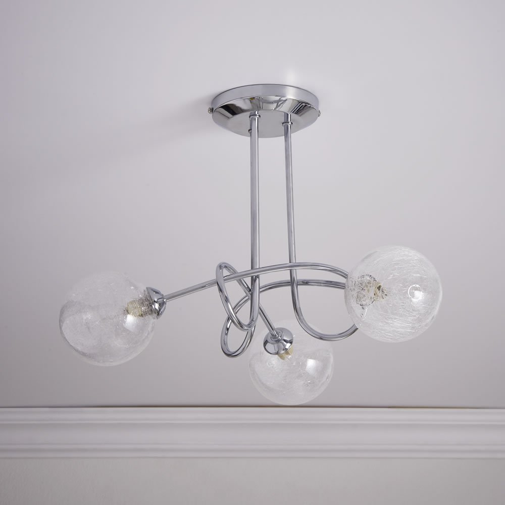 Wilko Sorrento 3 Arm Metal Ceiling Light with Crackle Effect Glass Shades Image 2