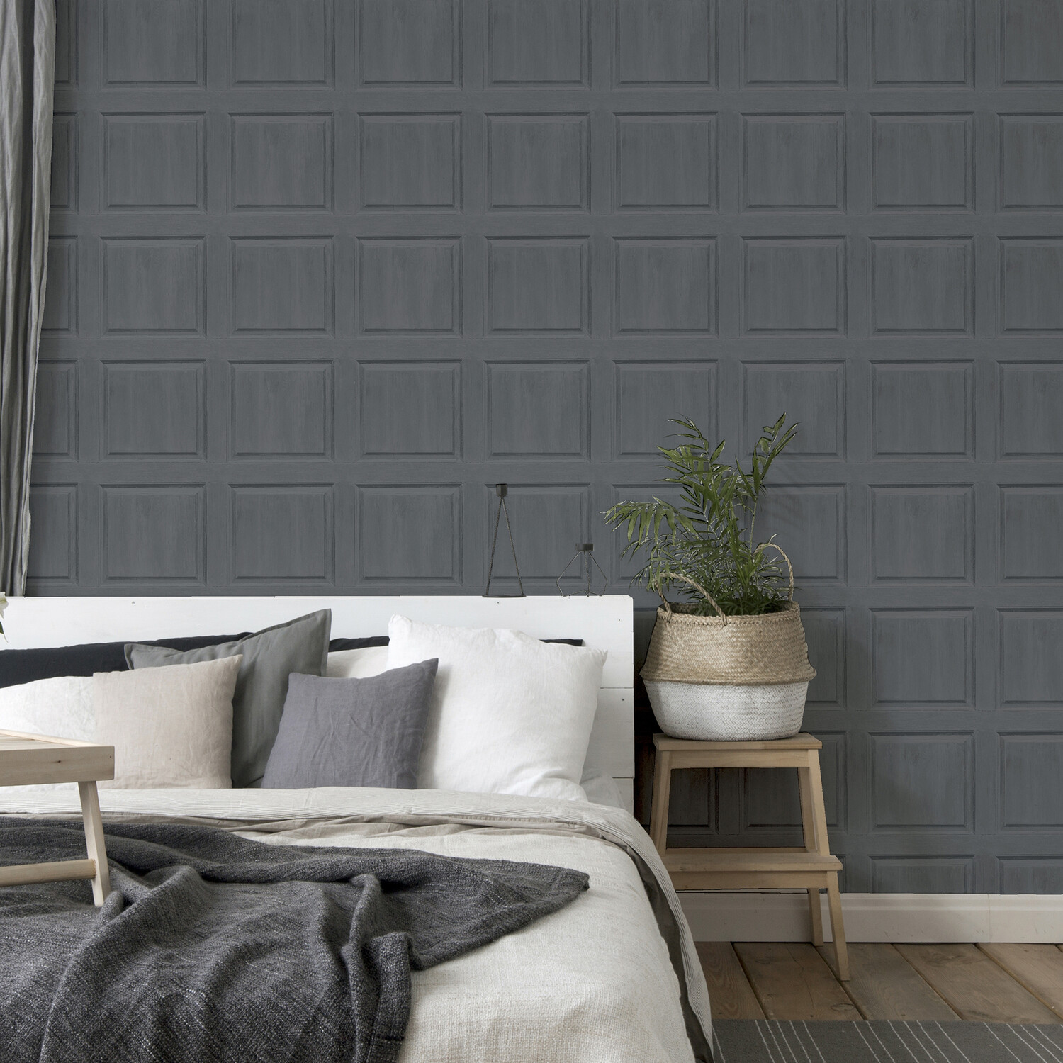 Washed Panelled Wallpaper - Charcoal Image 5