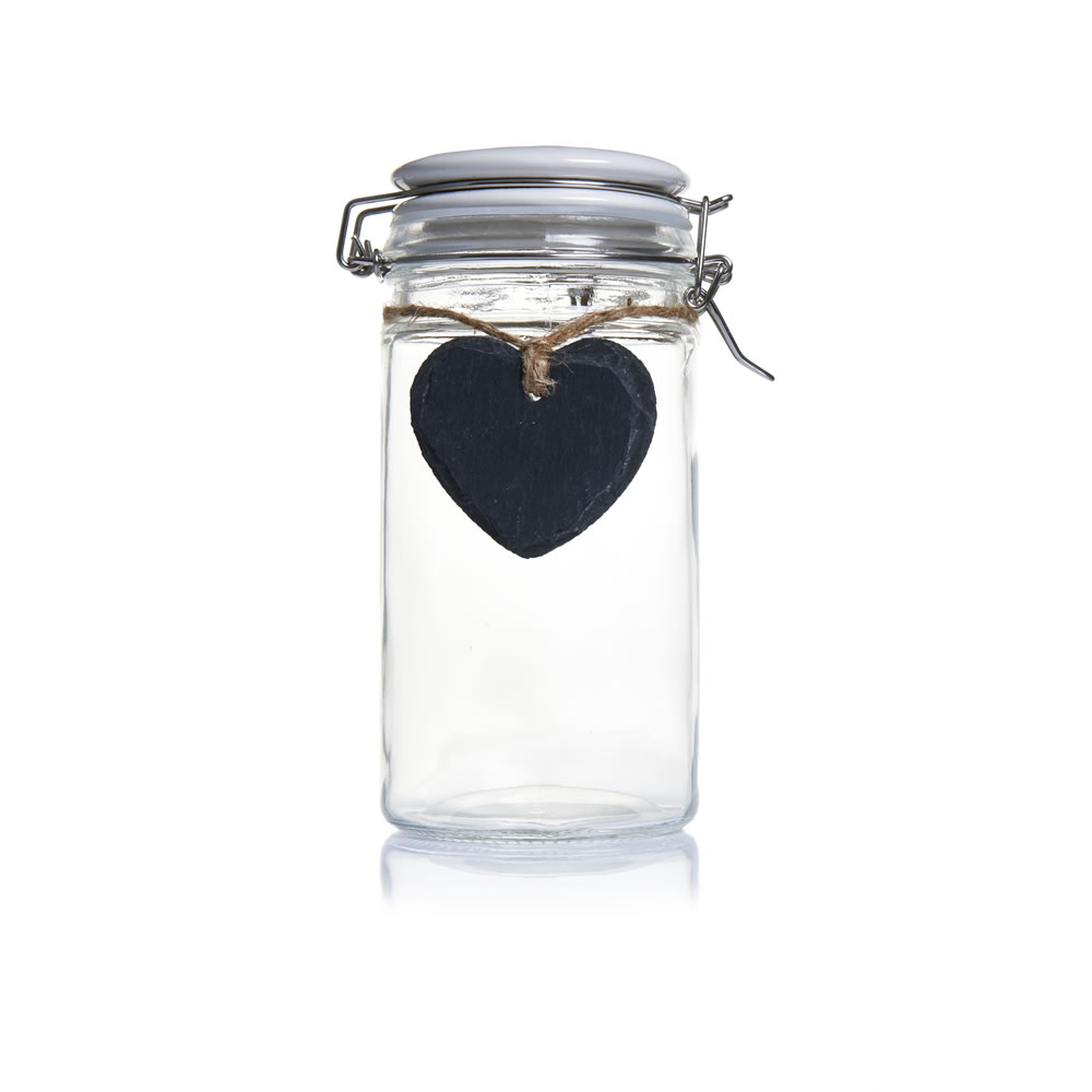 Wilko Clip Top Jar with Chalk Heart Image
