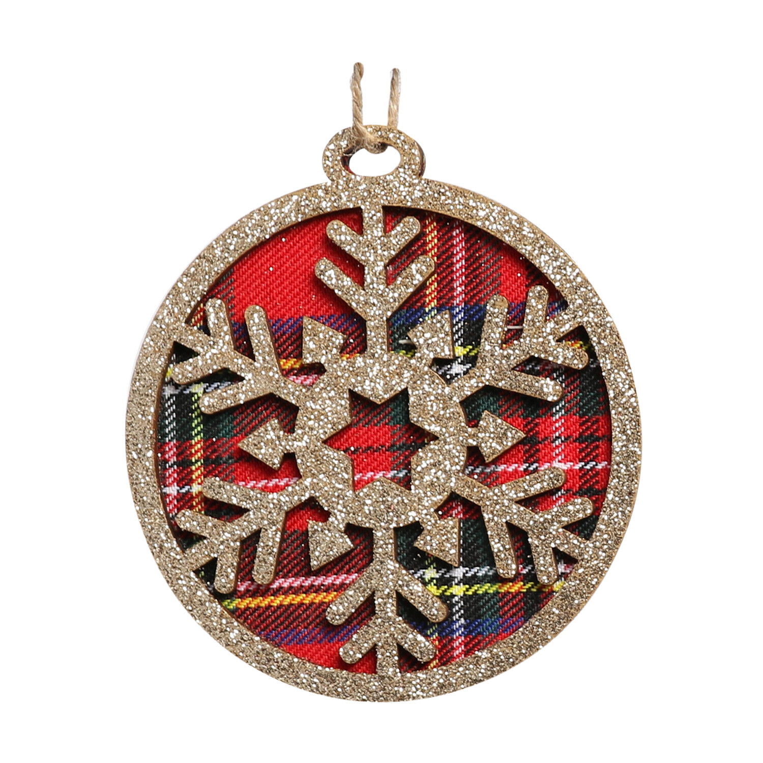 Single Gold Tartan Snowflake Hanging Ornament in Assorted styles Image 3