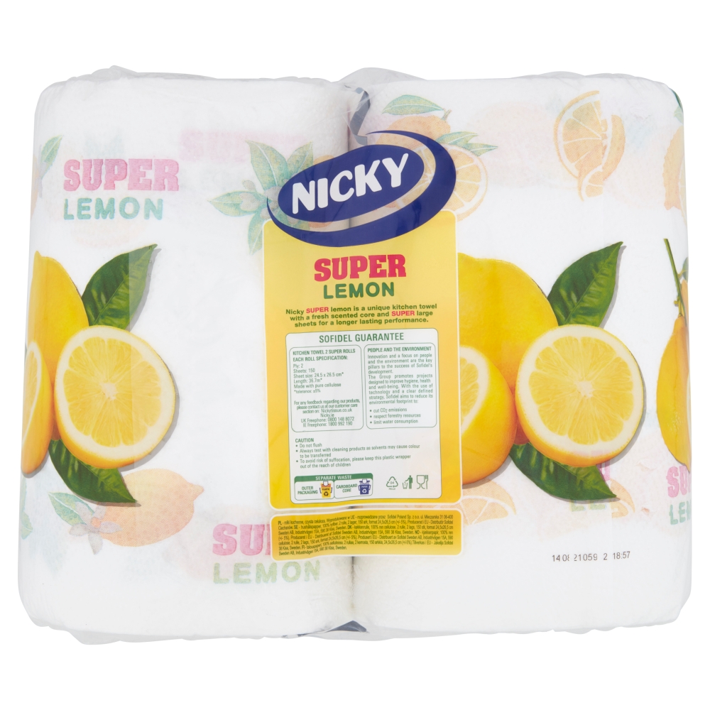 Nicky Super Maxi Kitchen Towel Lemon 2 Pack Image 2