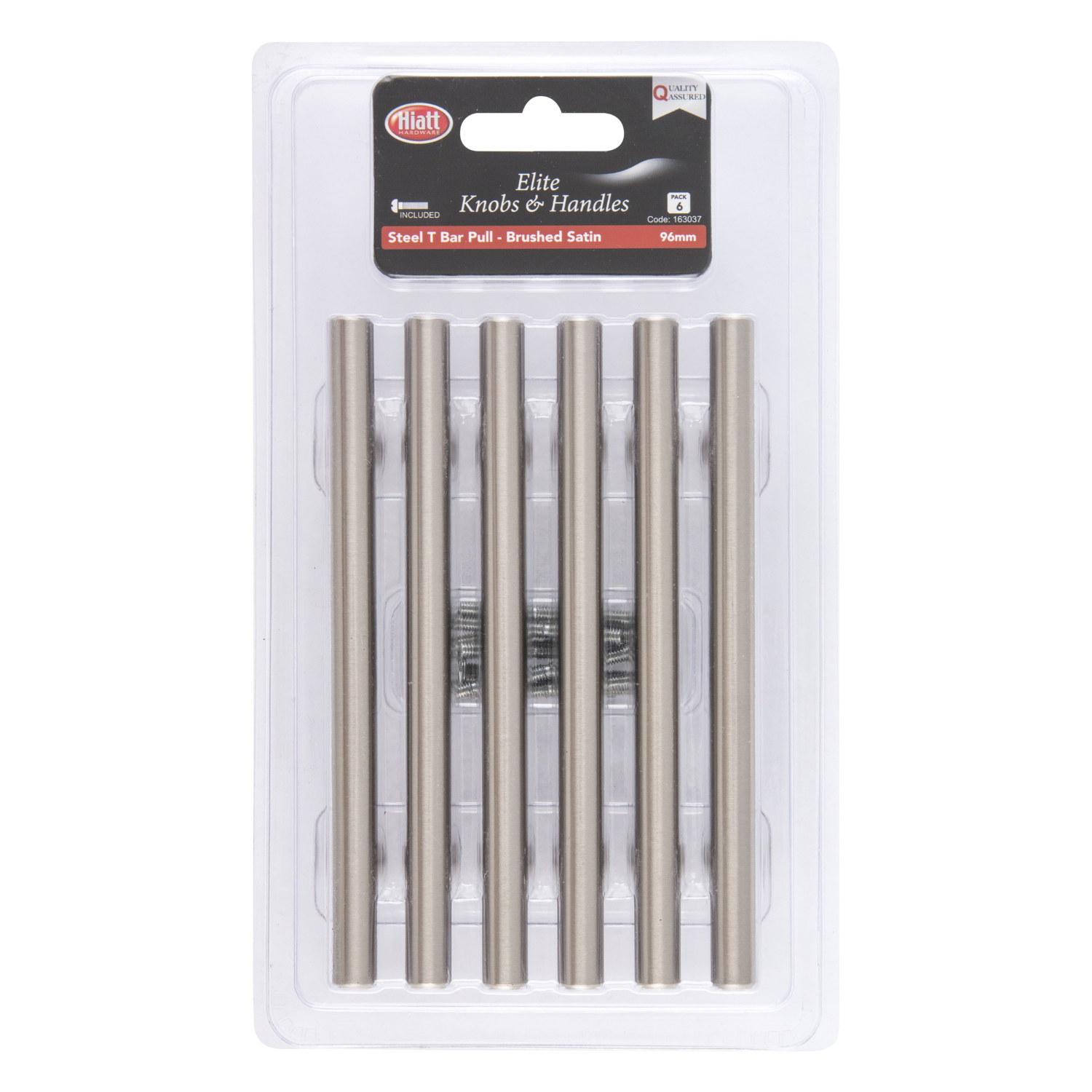 Hiatt Satin Steel T Bar Pull Bars 96mm 6 Pack Image