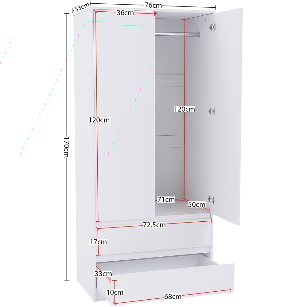 Vida Designs Denver 2 Door 2 Drawer White Wardrobe Image 9