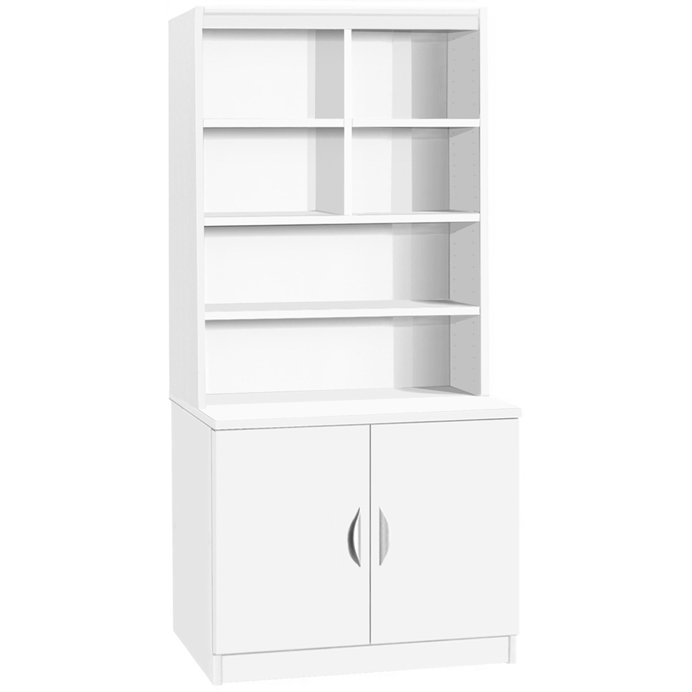 R White Cabinets 2 Door 6 Shelf White Desk Height Wide Cupboard with Hutch Image 2