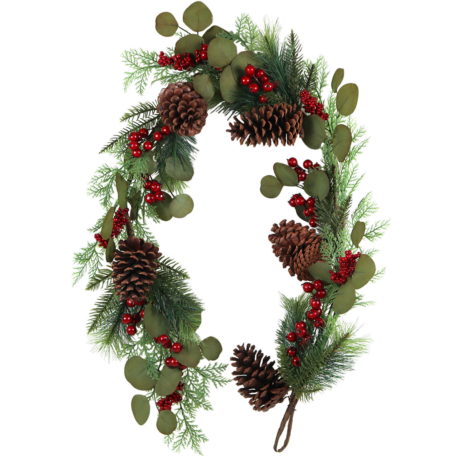 Traditional Red Berry and Pinecone Garland - Green Image